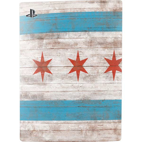 Chicago Flag Dark Wood PS5 Digital Edition Console Skin